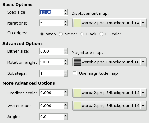 Warp filter options